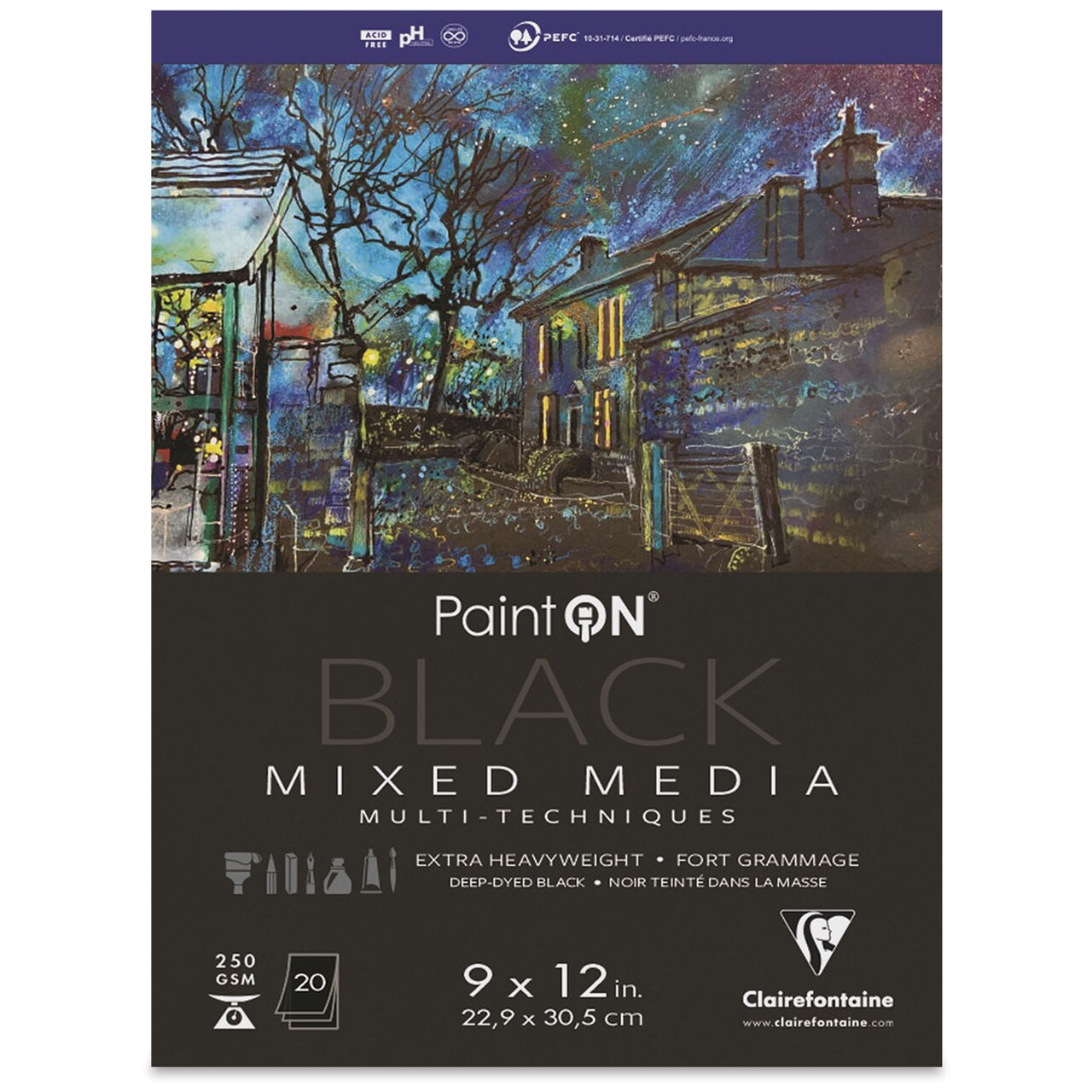 Clairefontaine PaintOn Mixed Media Pad - Black, 9" x 12", 20 Sheets